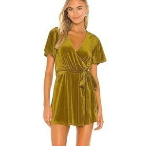 Lovers + Friends Revolve Layla Faux Velvet Ribbed Wrap Dress Small